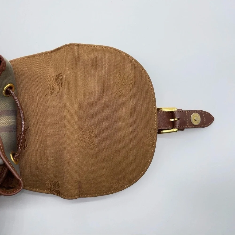 Authentic Burberry Nova Check Leather Nylon Brown Khaki Backpack